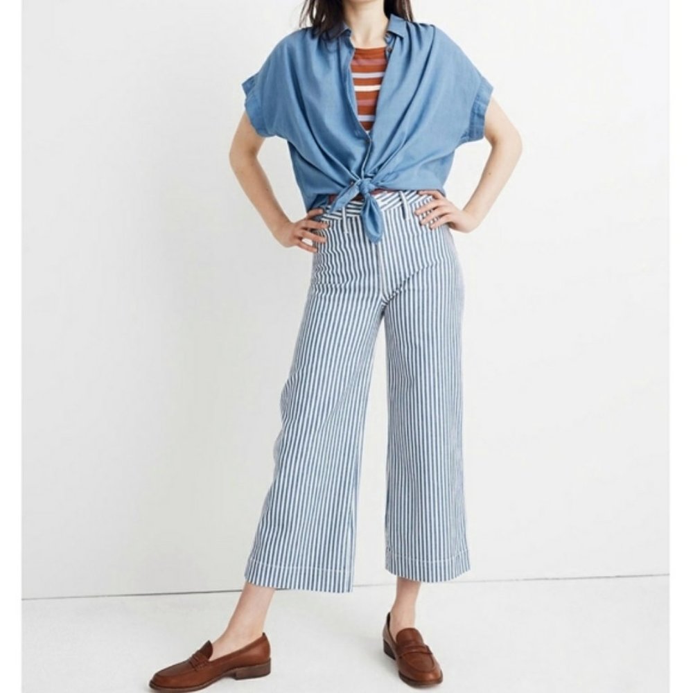 Madewell Blue & White Striped Wide Leg Pants